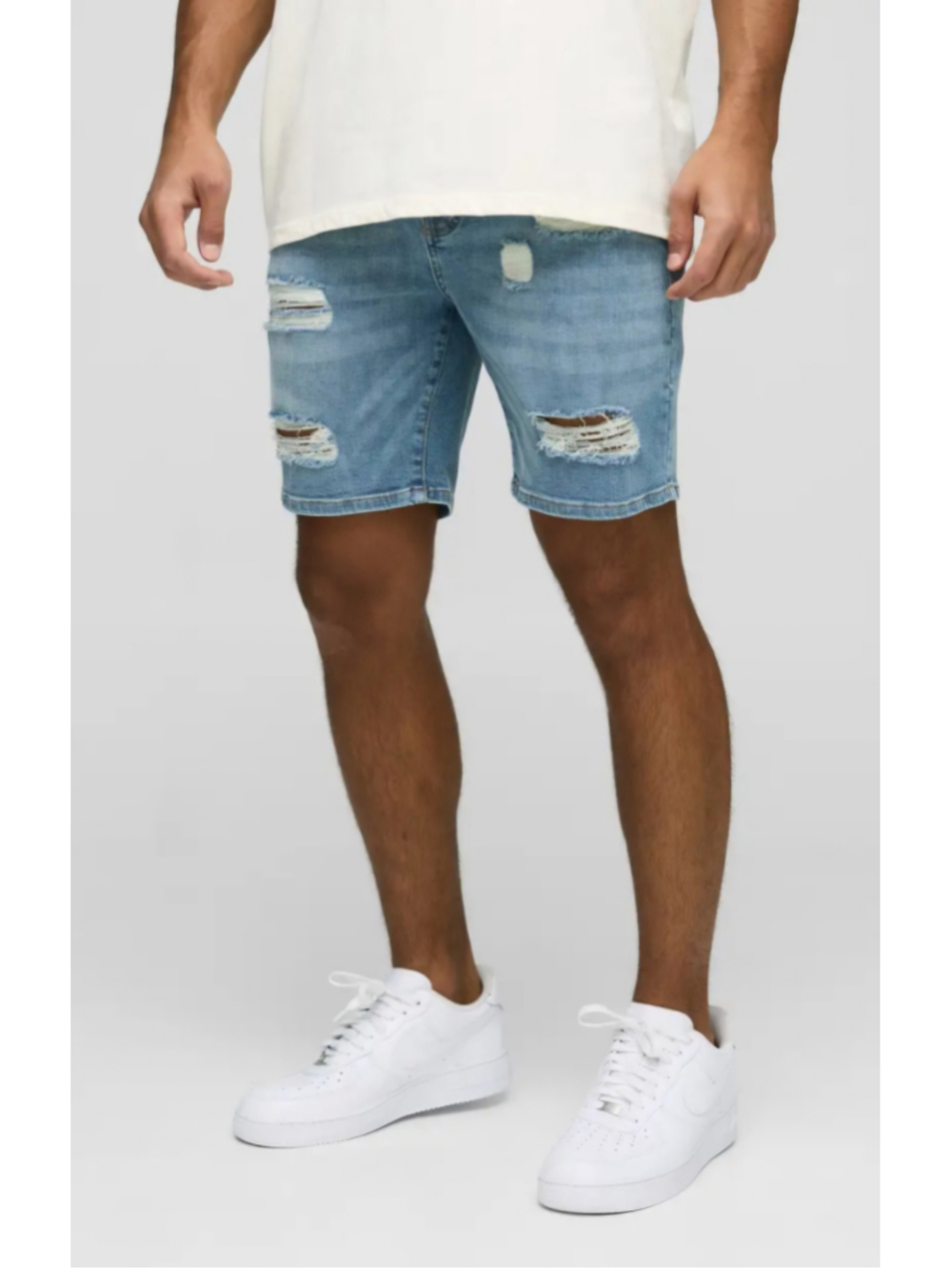 Men's boohooMAN Distressed Jean Shorts Blue Waist 34